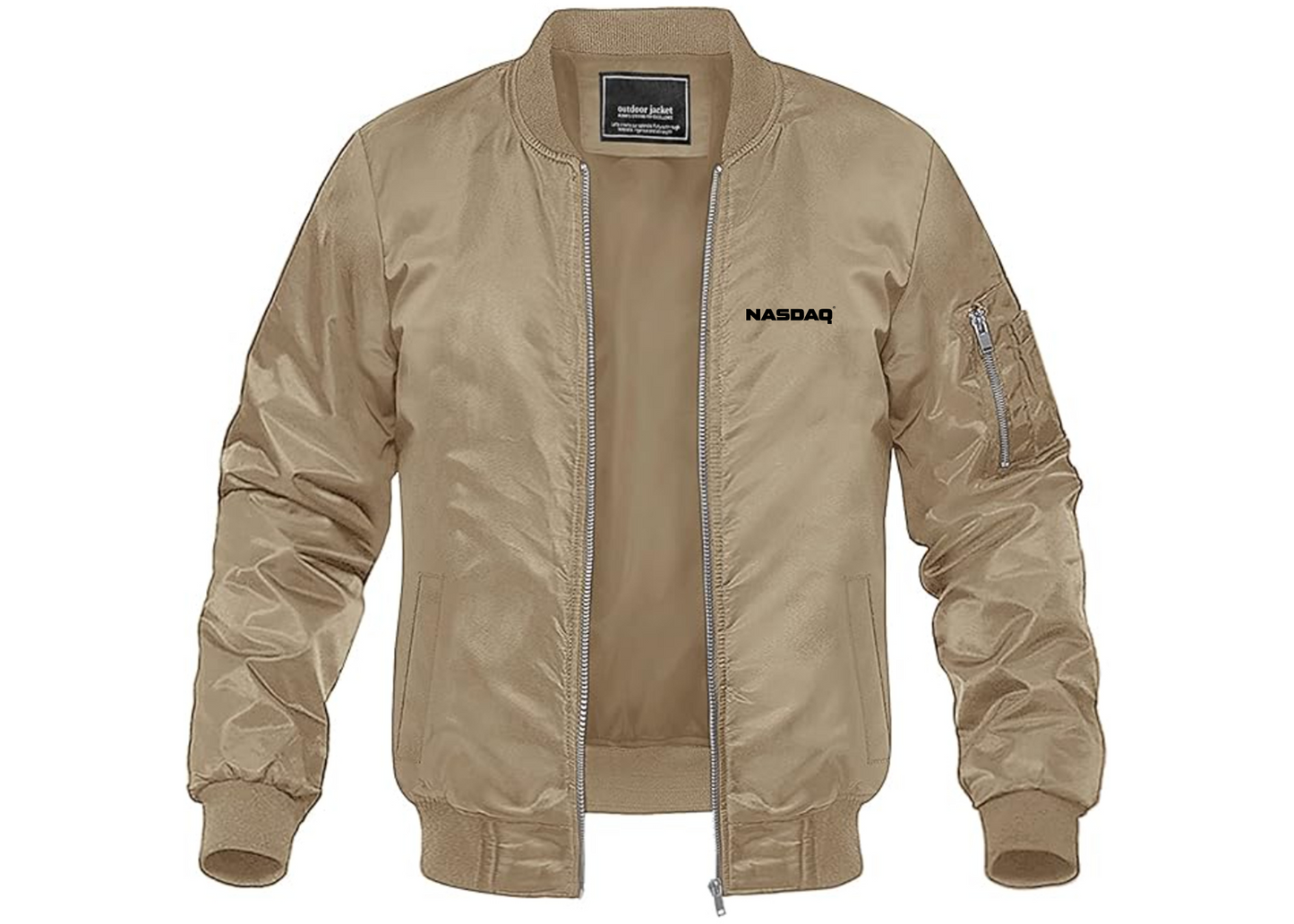 Men's Nasdaq Logo Lightweight Bomber Jacket Windbreaker Softshell Varsity Jacket Coat