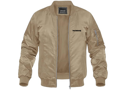 Men's Nasdaq Logo Lightweight Bomber Jacket Windbreaker Softshell Varsity Jacket Coat