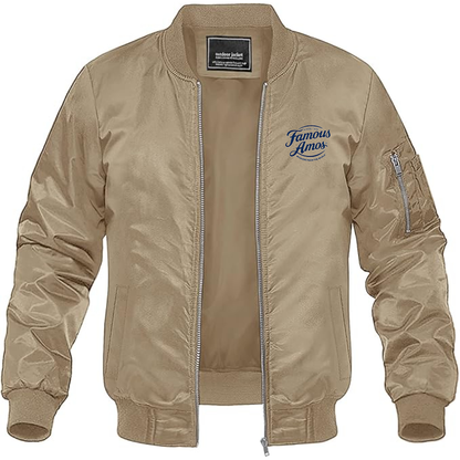 Men's Famous Amos Logo Lightweight Bomber Jacket Windbreaker Softshell Varsity Jacket Coat