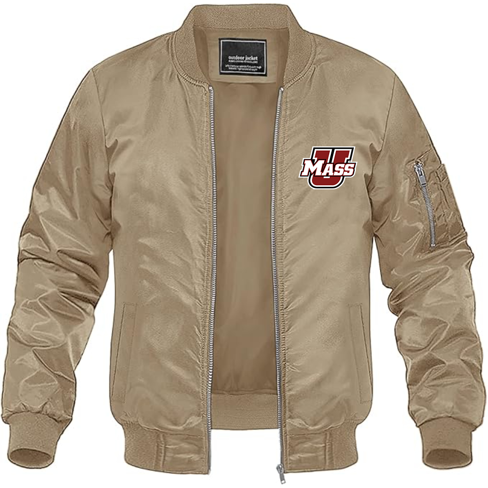 Men's Massachusetts Minutemen Logo Lightweight Bomber Jacket Windbreaker Softshell Varsity Jacket Coat