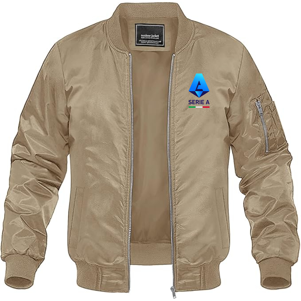Men's  Italian Serie A Logo Lightweight Bomber Jacket Windbreaker Softshell Varsity Jacket Coat