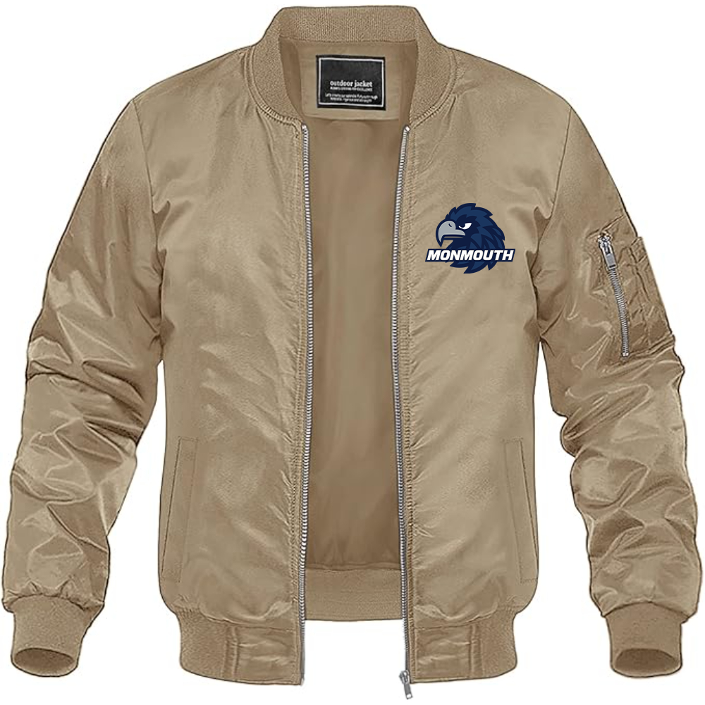 Men's Monmouth Hawks Logo Lightweight Bomber Jacket Windbreaker Softshell Varsity Jacket Coat