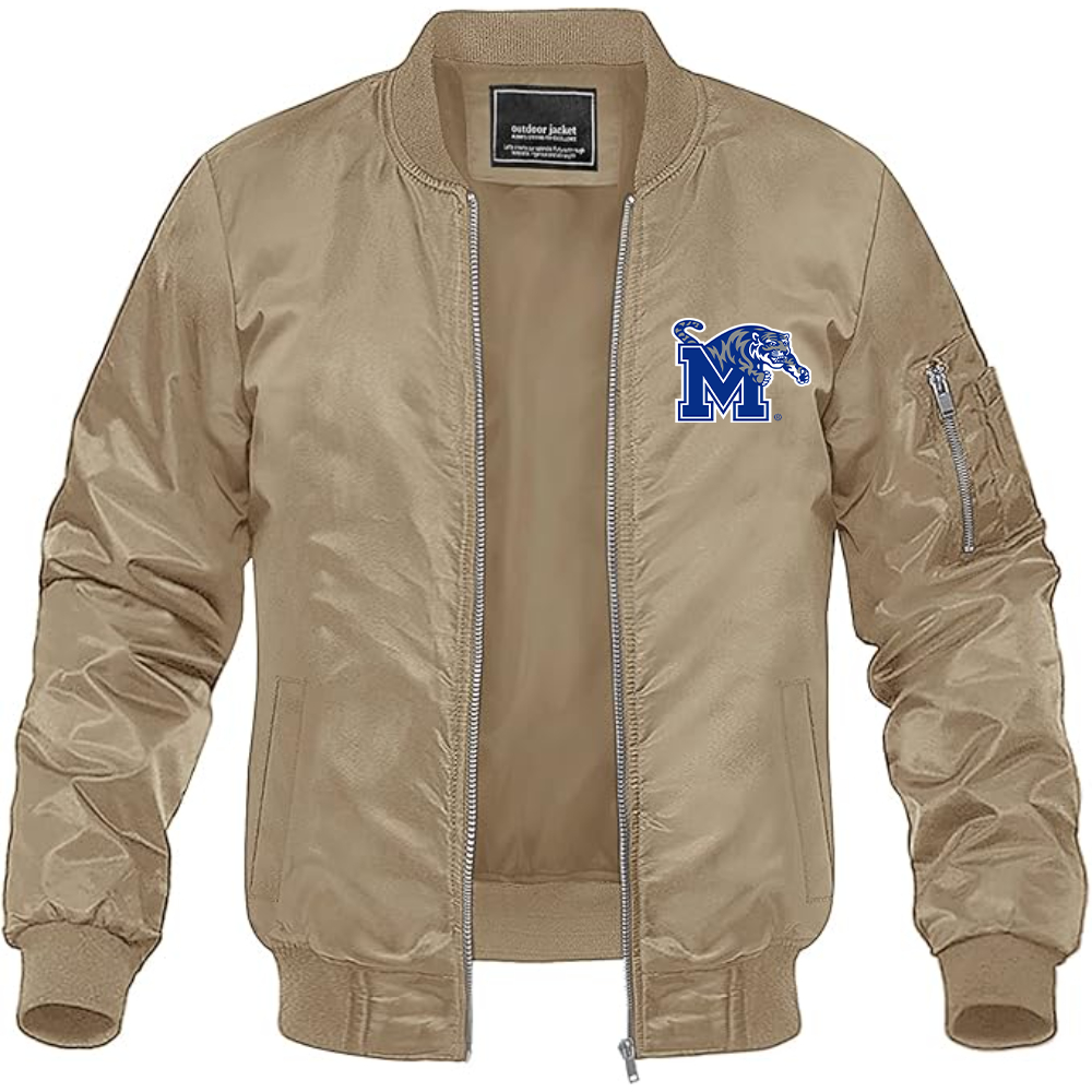 Men's Memphis Tigers Logo Lightweight Bomber Jacket Windbreaker Softshell Varsity Jacket Coat