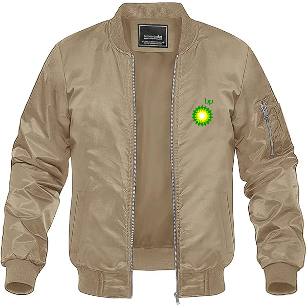 Men's BP Oil Logo Lightweight Bomber Jacket Windbreaker Softshell Varsity Jacket Coat