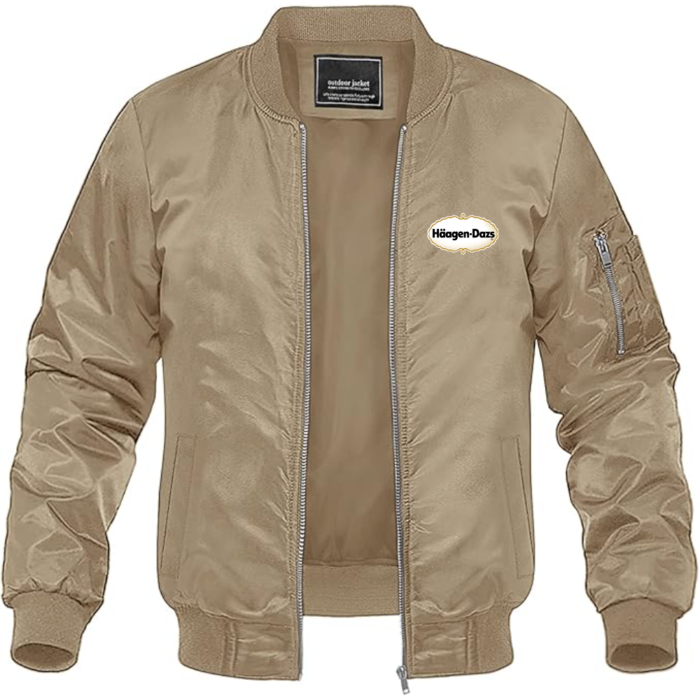 Men's Haagen Dazs Logo Lightweight Bomber Jacket Windbreaker Softshell Varsity Jacket Coat
