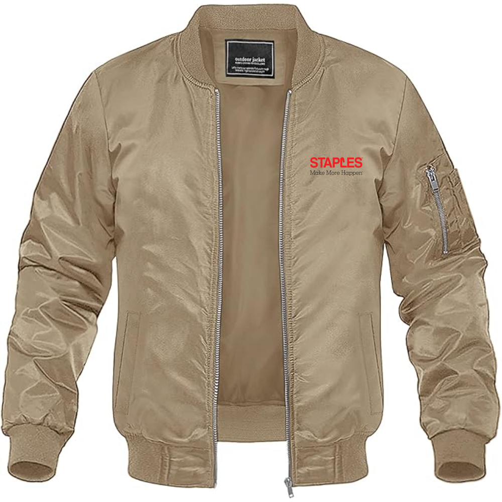 Men's Staples Logo  Lightweight Bomber Jacket Windbreaker Softshell Varsity Jacket Coat