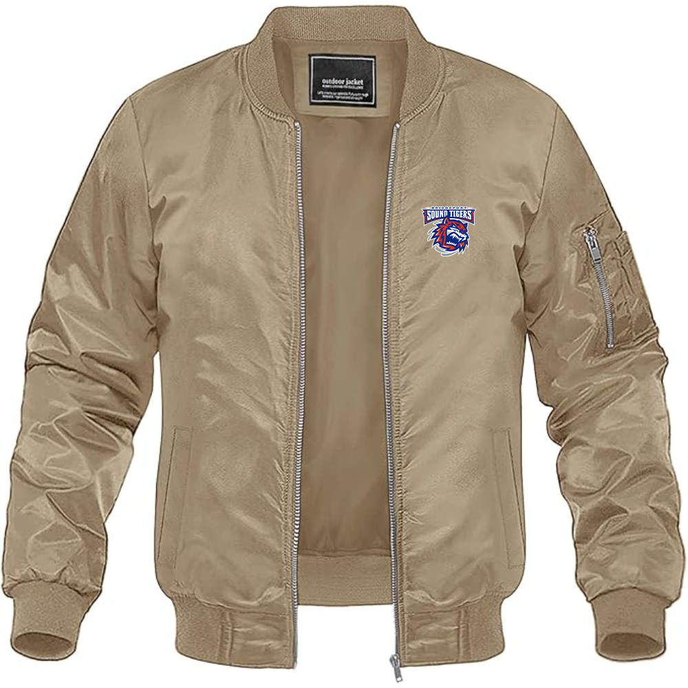 Men's Bridgeport Sound Tigers Logo Lightweight Bomber Jacket Windbreaker Softshell Varsity Jacket Coat