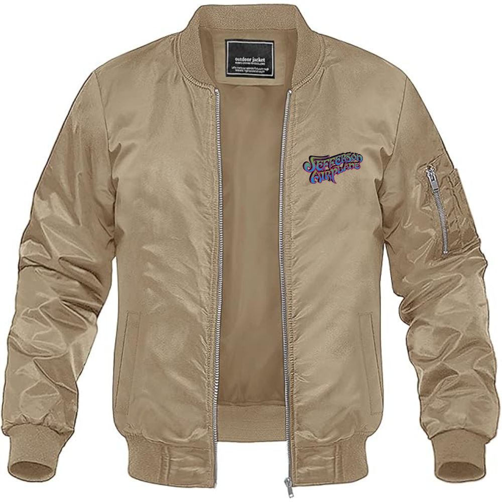Men's Jefferson Airplane Logo Lightweight Bomber Jacket Windbreaker Softshell Varsity Jacket Coat