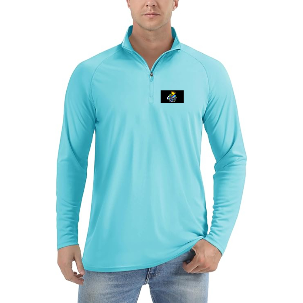 Men's Cartoon Pizza Logo Lightweight Quarter-Zip Athletic Shirt Long Sleeve Performance Wear