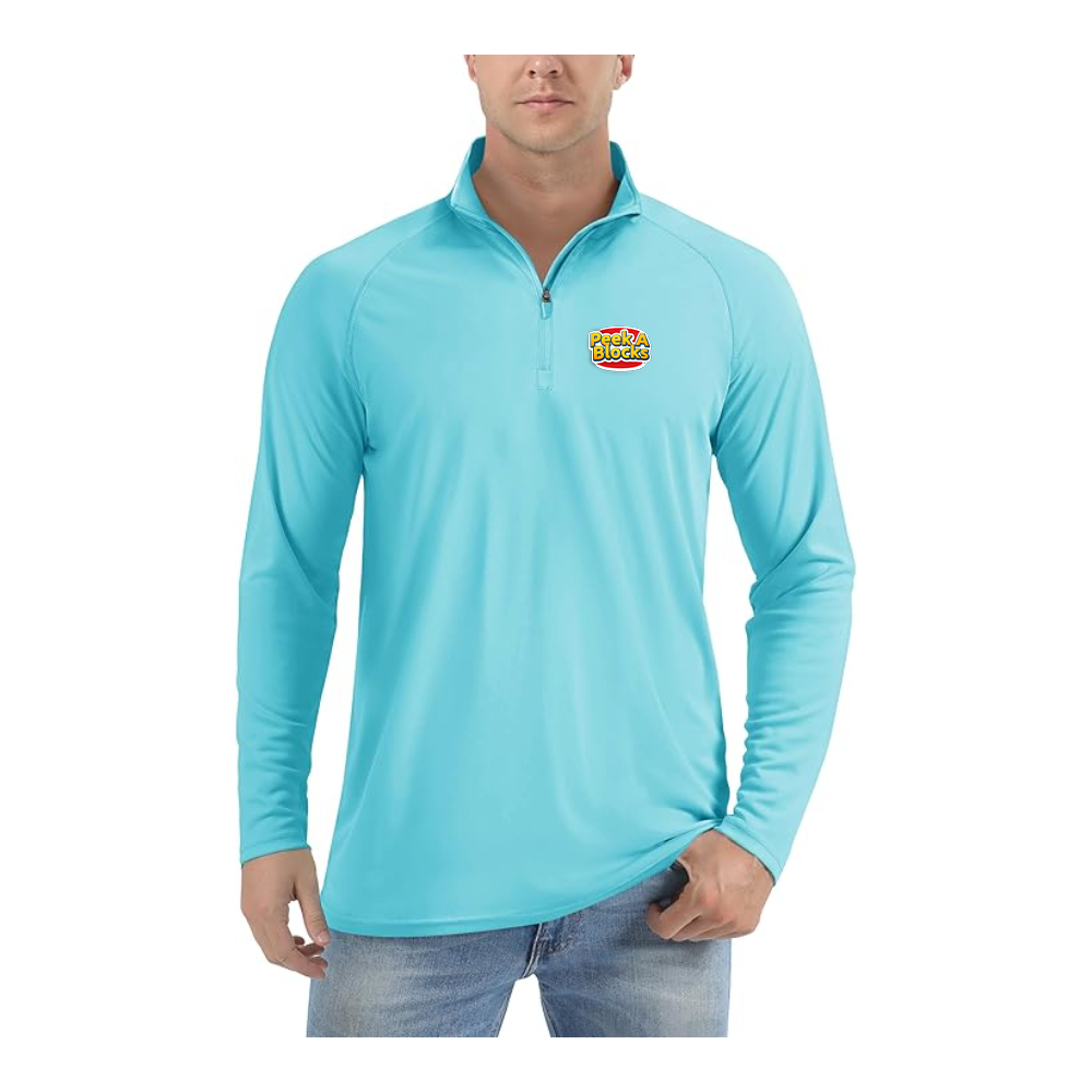 Men's Peek A Blocks Logo Lightweight Quarter-Zip Athletic Shirt Long Sleeve Performance Wear