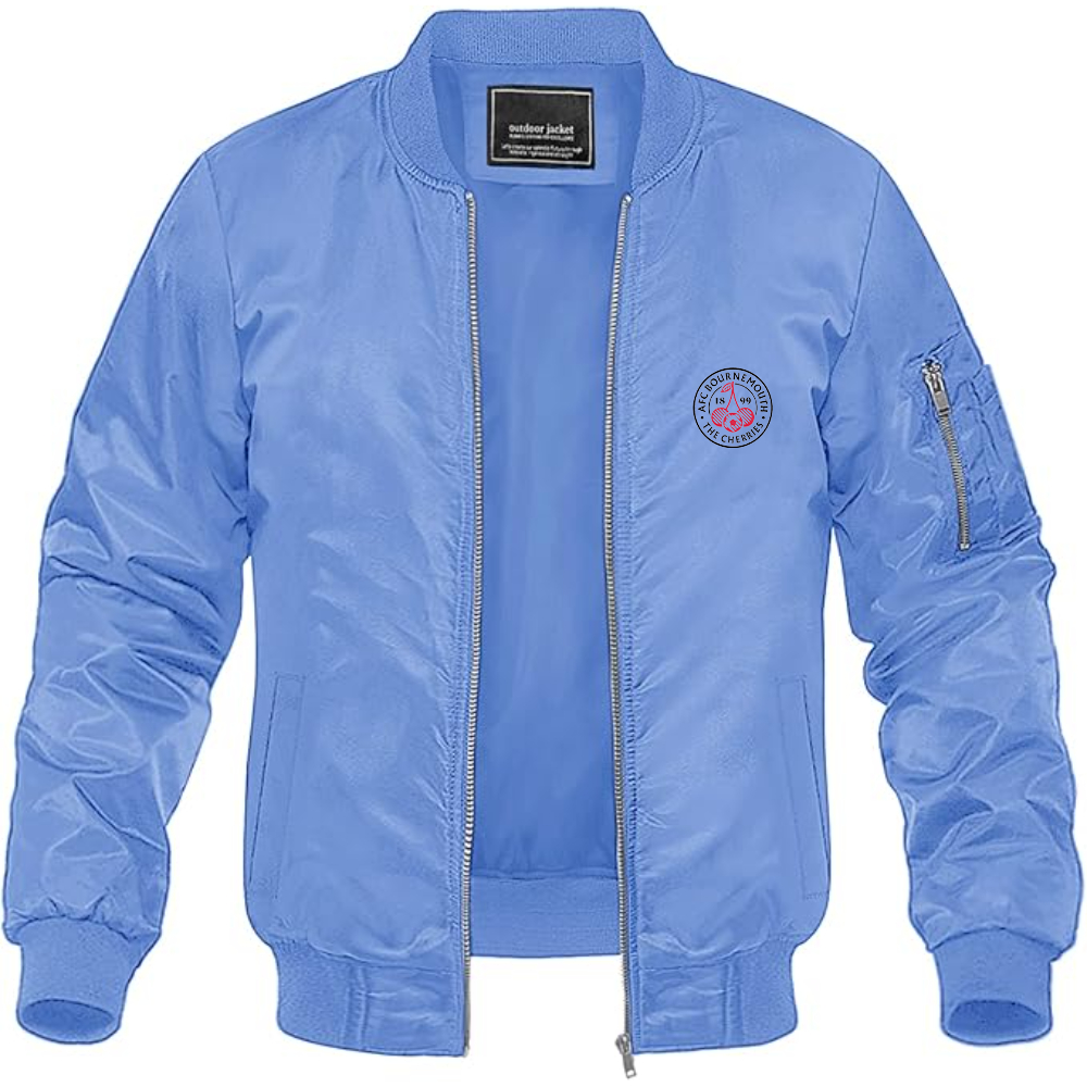 Men's AFC Bournemouth Soccer Logo Lightweight Bomber Jacket Windbreaker Softshell Varsity Jacket Coat