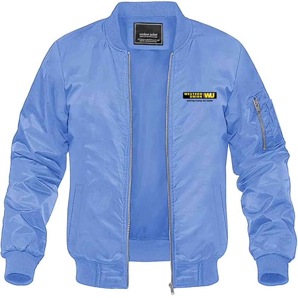Men's Wastern Union Logo Lightweight Bomber Jacket Windbreaker Softshell Varsity Jacket Coat