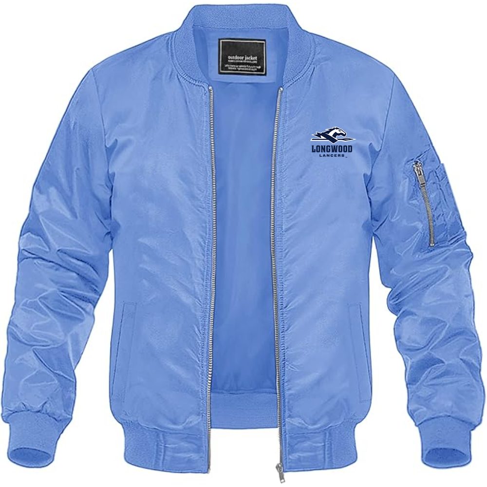 Men's Longwood Lancers Logo Lightweight Bomber Jacket Windbreaker Softshell Varsity Jacket Coat