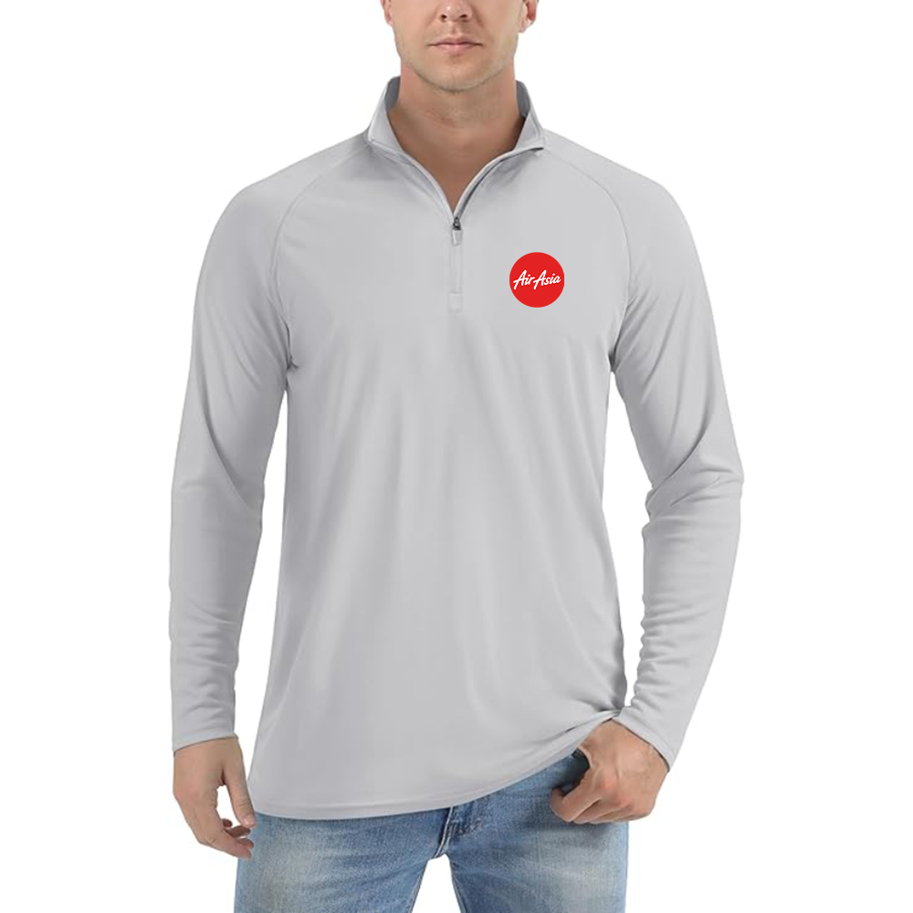 Men's Air Asia Logo Lightweight Quarter-Zip Athletic Shirt Long Sleeve Performance Wear