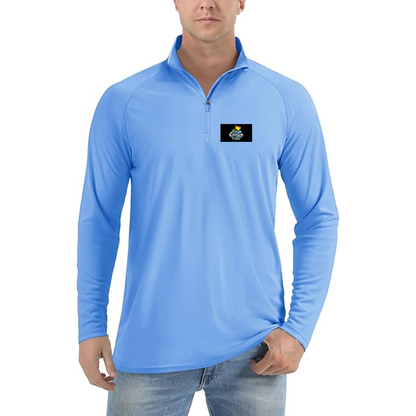 Men's Cartoon Pizza Logo Lightweight Quarter-Zip Athletic Shirt Long Sleeve Performance Wear