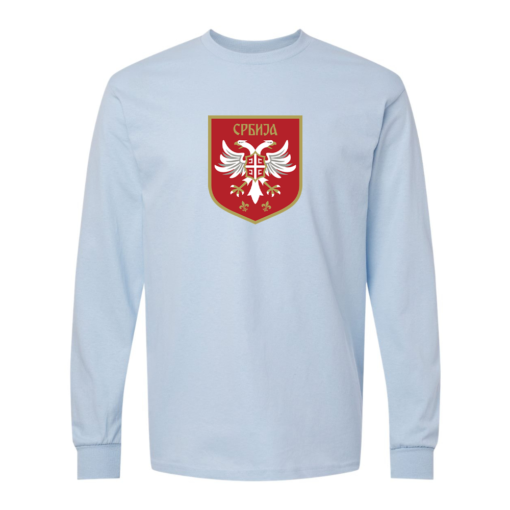Men's Serbia National Football Soccer Team Logo Gildan Heavy Cotton Long Sleeve T-Shirt