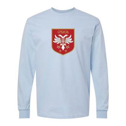 Men's Serbia National Football Soccer Team Logo Gildan Heavy Cotton Long Sleeve T-Shirt