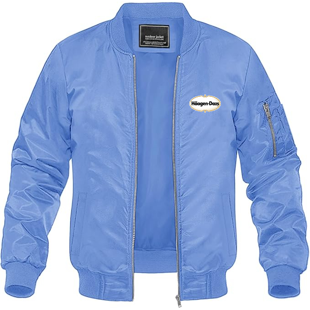 Men's Haagen Dazs Logo Lightweight Bomber Jacket Windbreaker Softshell Varsity Jacket Coat