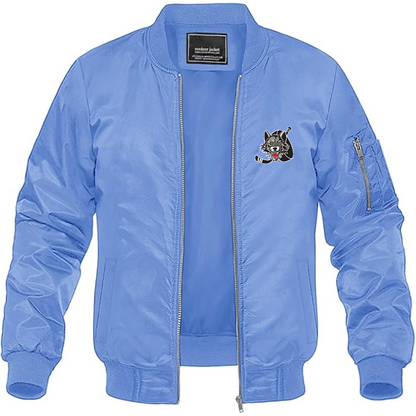 Men's Chicago Wolves Logo Lightweight Bomber Jacket Windbreaker Softshell Varsity Jacket Coat