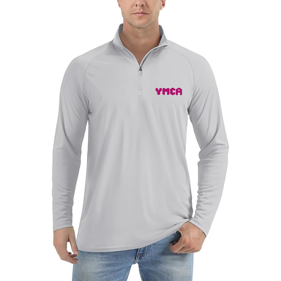 Men's   YMCA Mauve Lightweight Quarter-Zip Athletic Shirt Long Sleeve Performance Wear