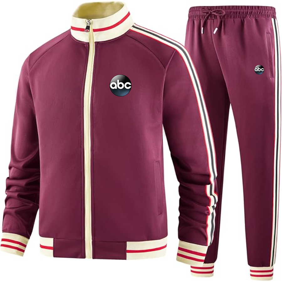 Men's Abc Logo  Tracksuit with Bold Striped Accents and Zippered Front Athletic Wear