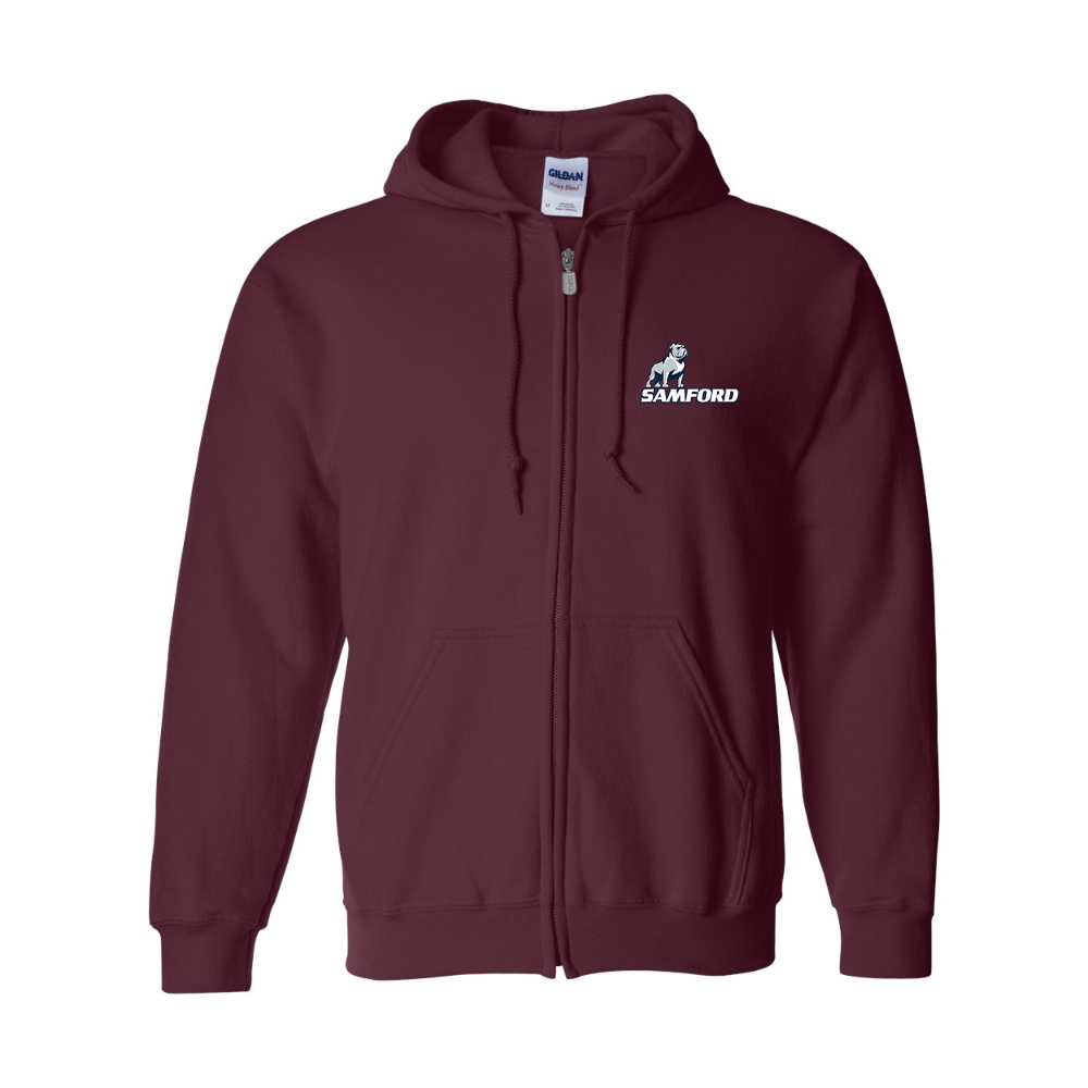 Men's Samford Bulldogs Logo Gildan  Heavy Blend Full Zip Hooded Sweatshirt