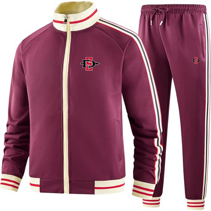 Men's San Diego State Aztecs Logo Tracksuit with Bold Striped Accents and Zippered Front Athletic Wear