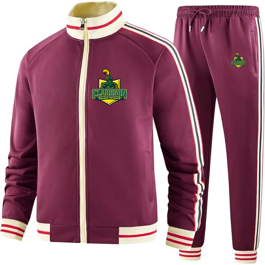 Men's Clarkson Golden Knights Two Piece Designer Tracksuit with Bold Striped Accents and Zippered Front Elevated Athletic