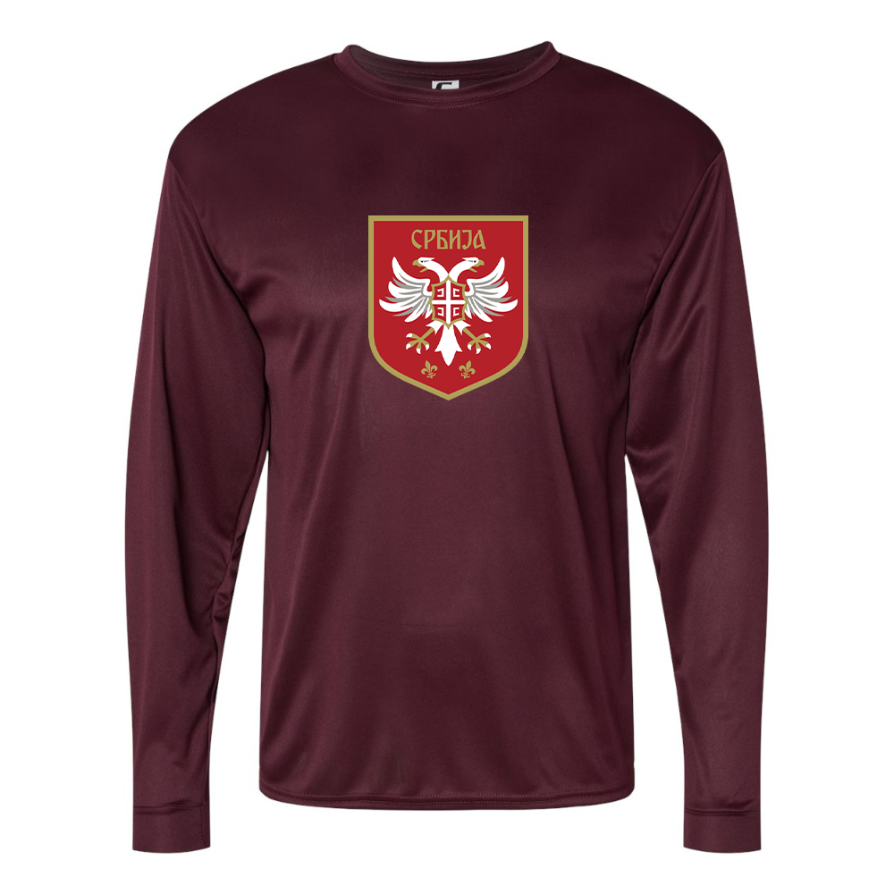 Men's Serbia National Football Soccer Team Logo Performance Long Sleeve T-Shirt