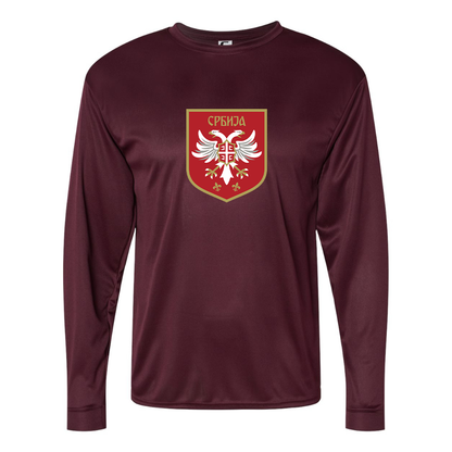 Men's Serbia National Football Soccer Team Logo Performance Long Sleeve T-Shirt