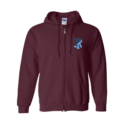 Men's Rhode Island Rams Logo Gildan  Heavy Blend Full Zip Hooded Sweatshirt