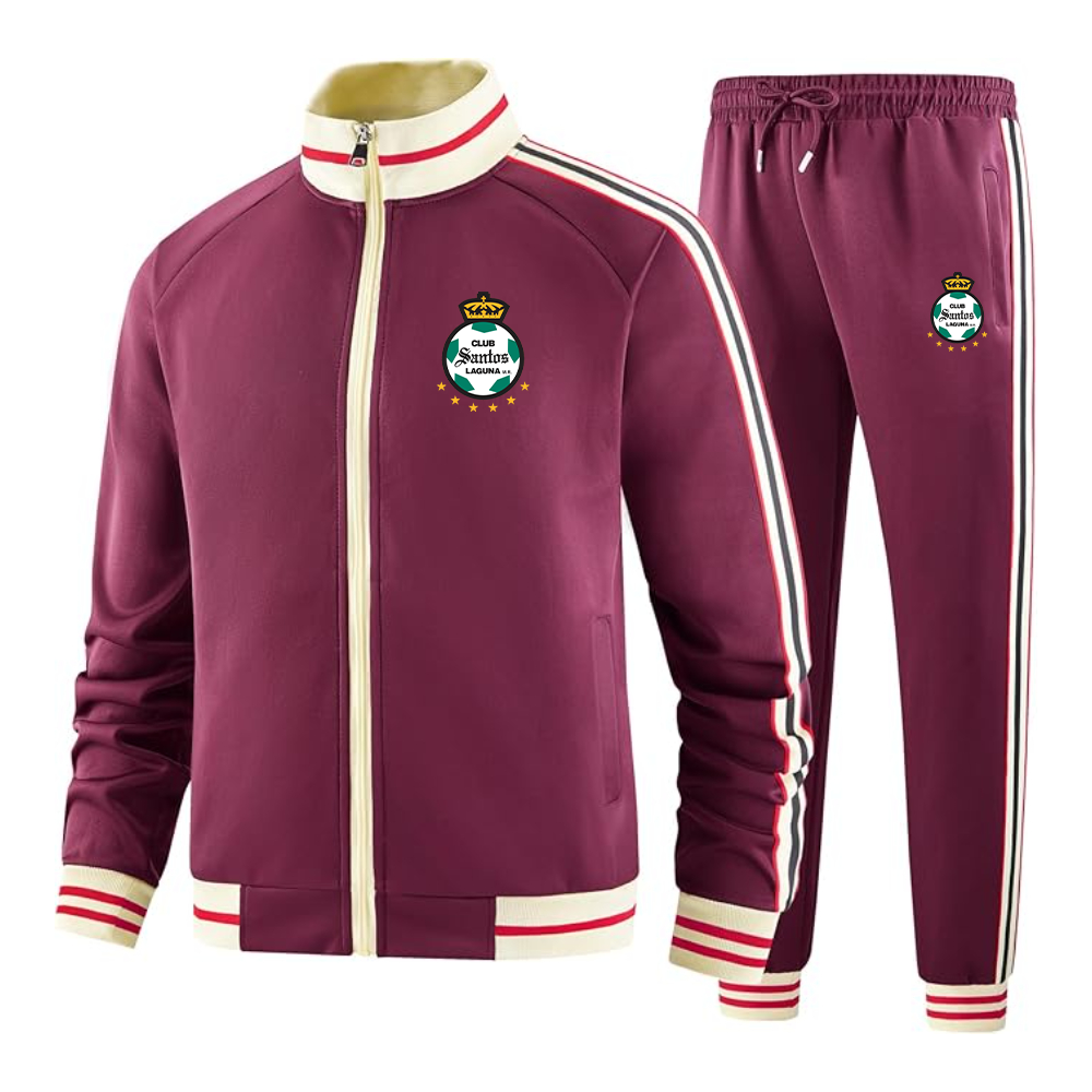 Men's Santos Laguna Soccer  Tracksuit with Bold Striped Accents and Zippered Front Athletic Wear