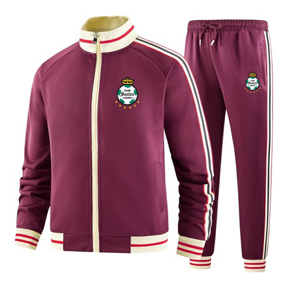 Men's Santos Laguna Soccer  Tracksuit with Bold Striped Accents and Zippered Front Athletic Wear