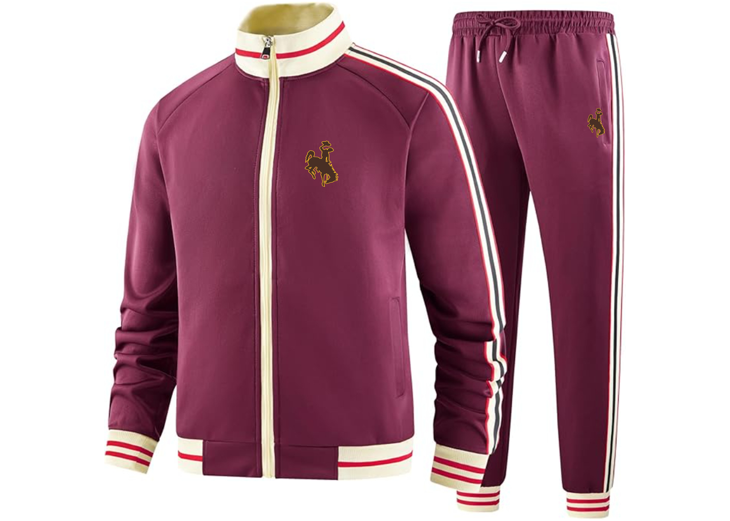 Men's Wyoming Cowboys Tracksuit with Bold Striped Accents and Zippered Front Athletic Wear