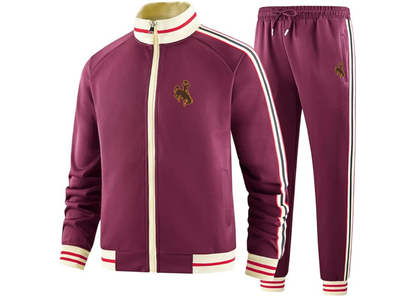 Men's Wyoming Cowboys Tracksuit with Bold Striped Accents and Zippered Front Athletic Wear
