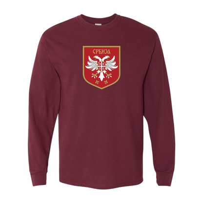 Men's Serbia National Football Soccer Team Logo Gildan Heavy Cotton Long Sleeve T-Shirt