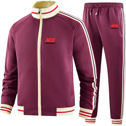Men's ACE Hardware Logo  Tracksuit with Bold Striped Accents and Zippered Front Athletic Wear