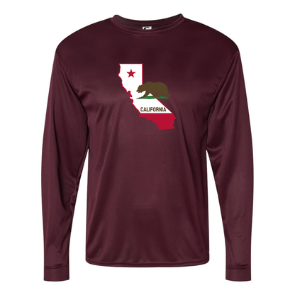 Men's  California Bear Map Performance Long Sleeve T-Shirt