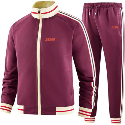 Men's ACME Logo  Tracksuit with Bold Striped Accents and Zippered Front Athletic Wear
