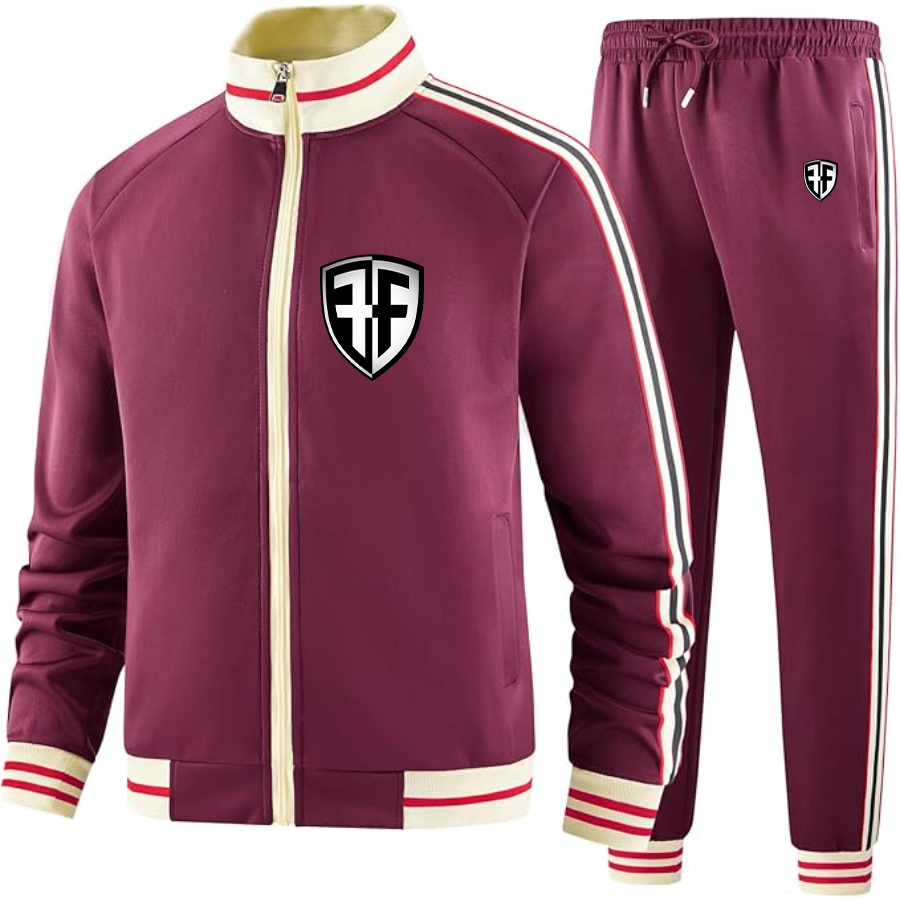 Men's  Foffa Bike  Two Piece Designer Tracksuit with Bold Striped Accents and Zippered Front Elevated Athletic Wear