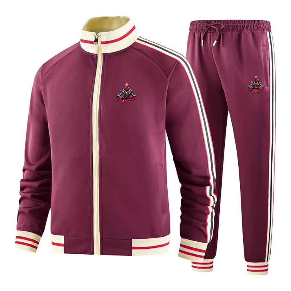 Men's Spider-Man 2025  Tracksuit with Bold Striped Accents and Zippered Front Athletic Wear