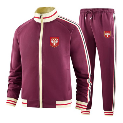 Men's Serbia National Football Soccer Team Logo  Tracksuit with Bold Striped Accents and Zippered Front Athletic Wear