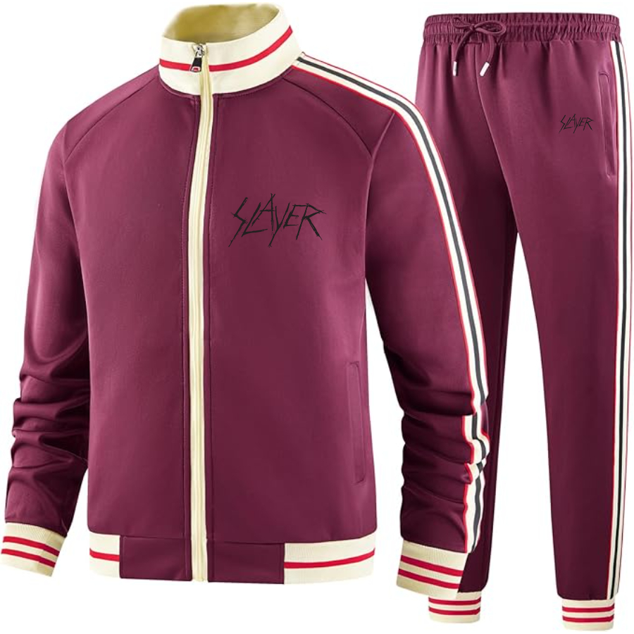 Men's Slayer Carved Two Piece Designer Tracksuit with Bold Striped Accents and Zippered Front Elevated Athletic Wear