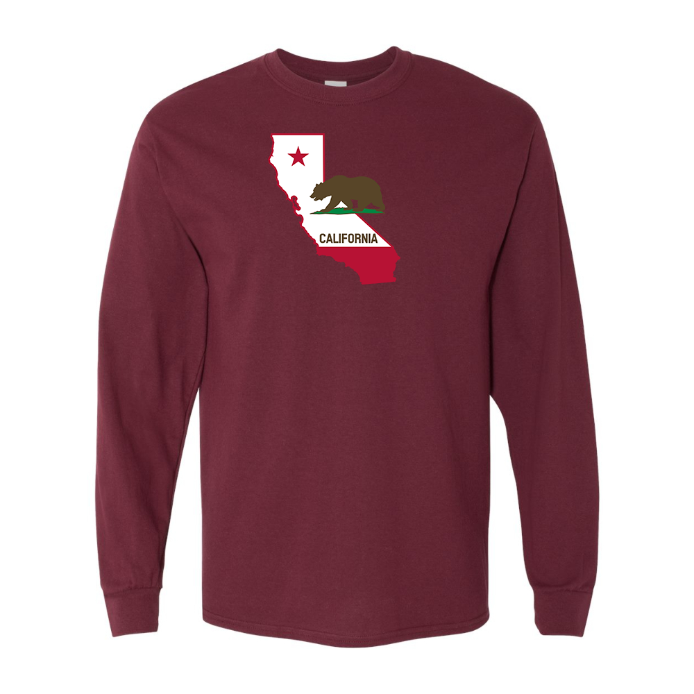 Men's  California Bear Map Gildan Heavy Cotton Long Sleeve T-Shirt