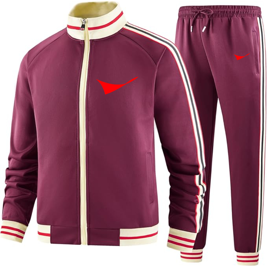 Men's Conoco Phillips Symbol Two Piece Designer Tracksuit with Bold Striped Accents and Zippered Front Elevated Athletic