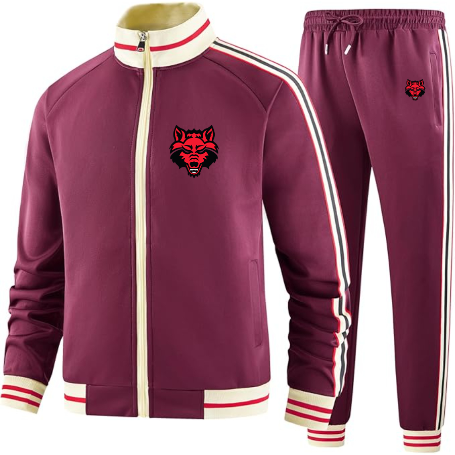 Men's   Arkansas State Red Wolves Two Piece Designer Tracksuit with Bold Striped Accents and Zippered Front Elevated Athletic Wear