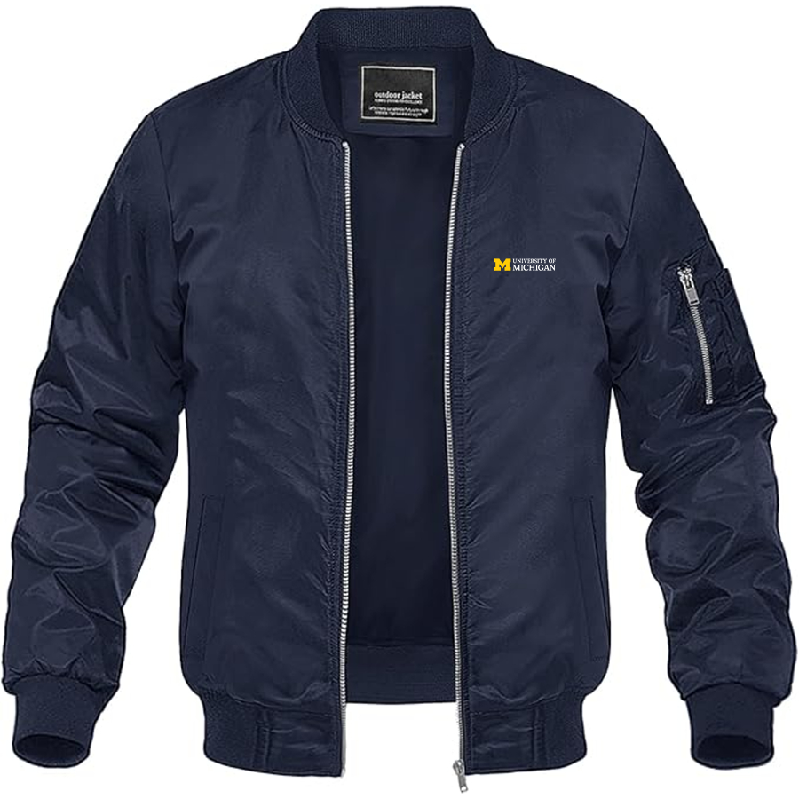Men's University of Michigan Logo Lightweight Bomber Jacket Windbreaker Softshell Varsity Jacket Coat