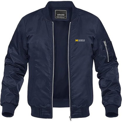 Men's University of Michigan Logo Lightweight Bomber Jacket Windbreaker Softshell Varsity Jacket Coat