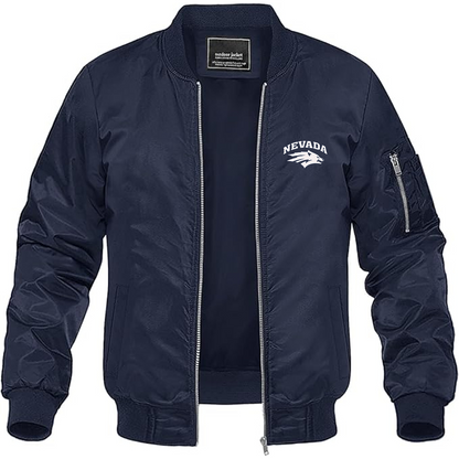 Men's Nevada Wolf Pack Logo Lightweight Bomber Jacket Windbreaker Softshell Varsity Jacket Coat
