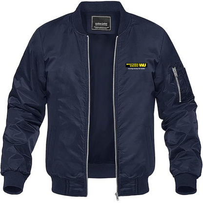 Men's Wastern Union Logo Lightweight Bomber Jacket Windbreaker Softshell Varsity Jacket Coat
